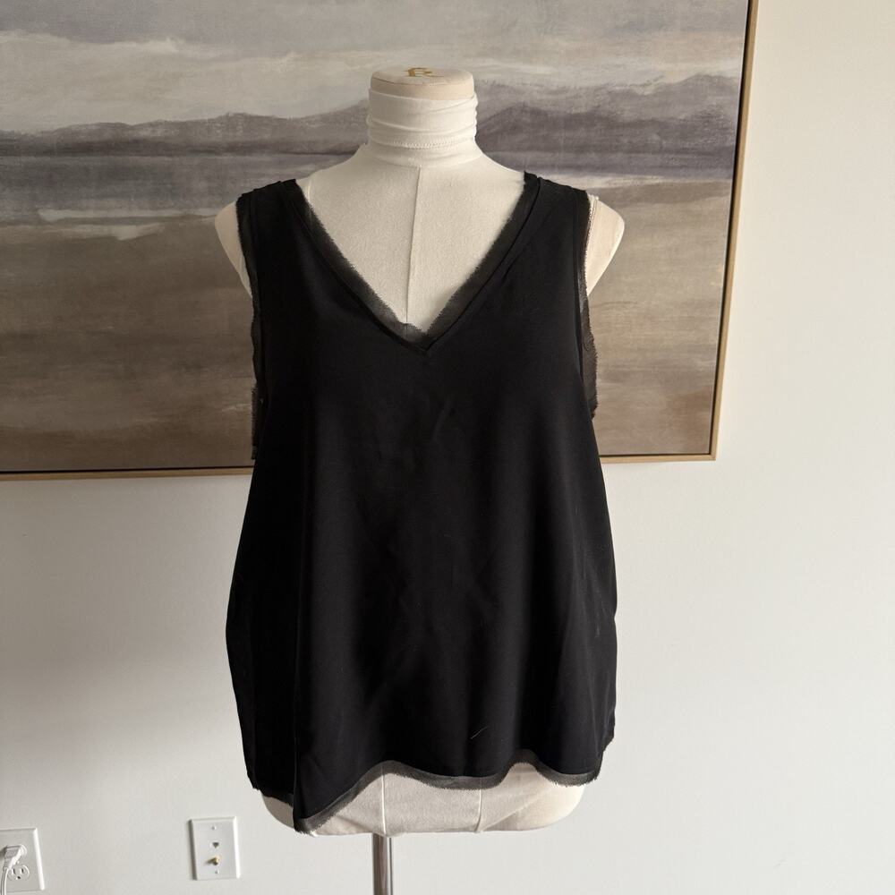 HALOGEN Blouse Top Women Black Solid Sheer Sleeveless V Neck Pullover - XXL